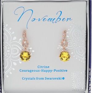 NWOT Brilliance Birthstone Pierced Twist Earrings w/ Crystals Gold Tone Citrine